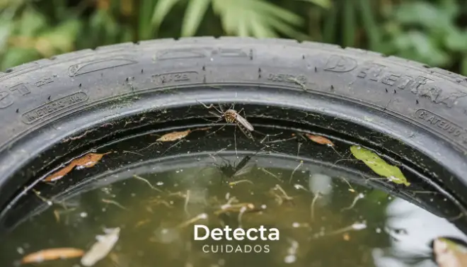 Mosquito depositando ovos em água parada, principal criadouro a ser eliminado no controle de mosquitos